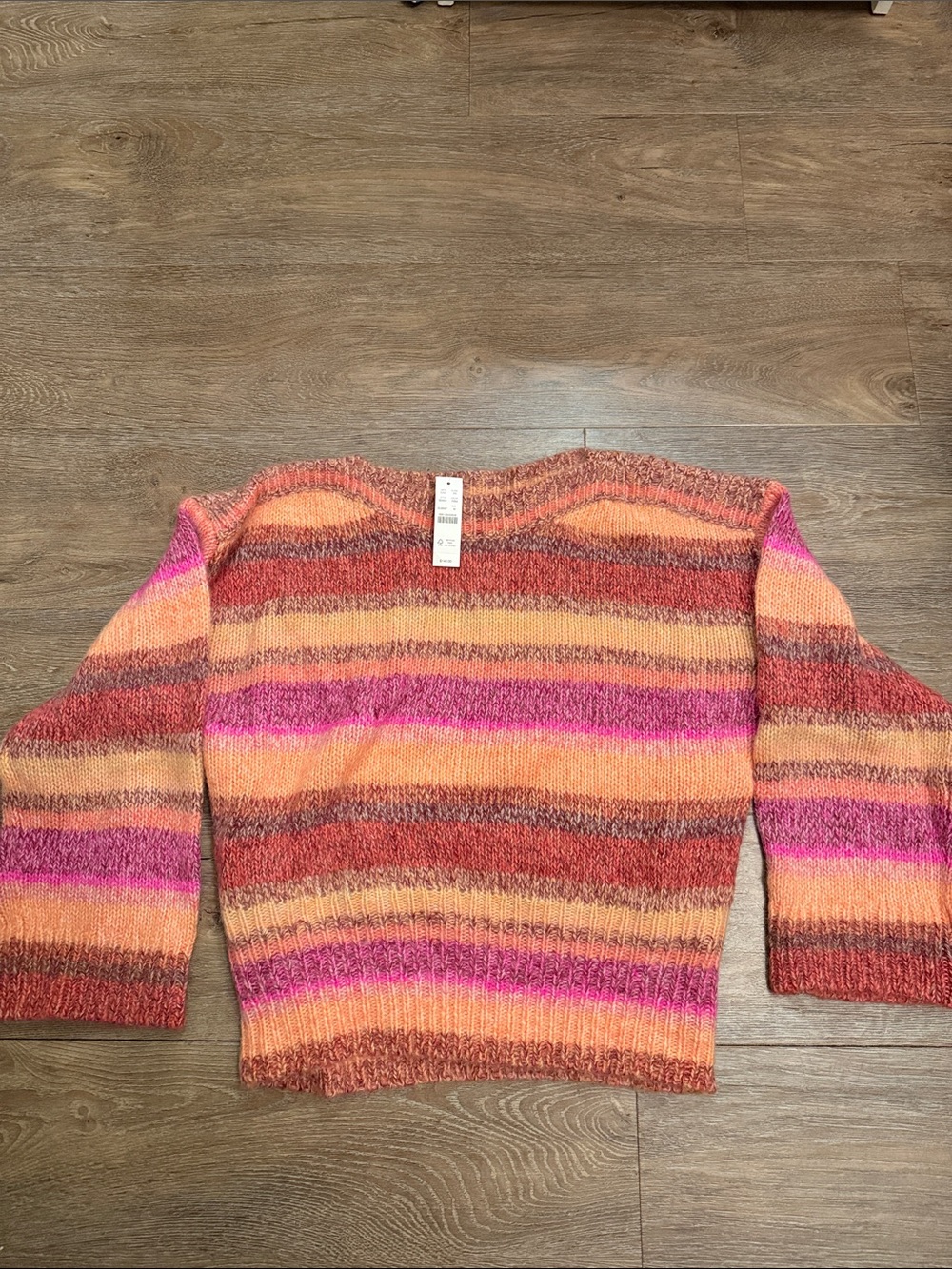 J. Crew Striped Off-the-Shoulder Sweater in Peach, Pink, and Rust
